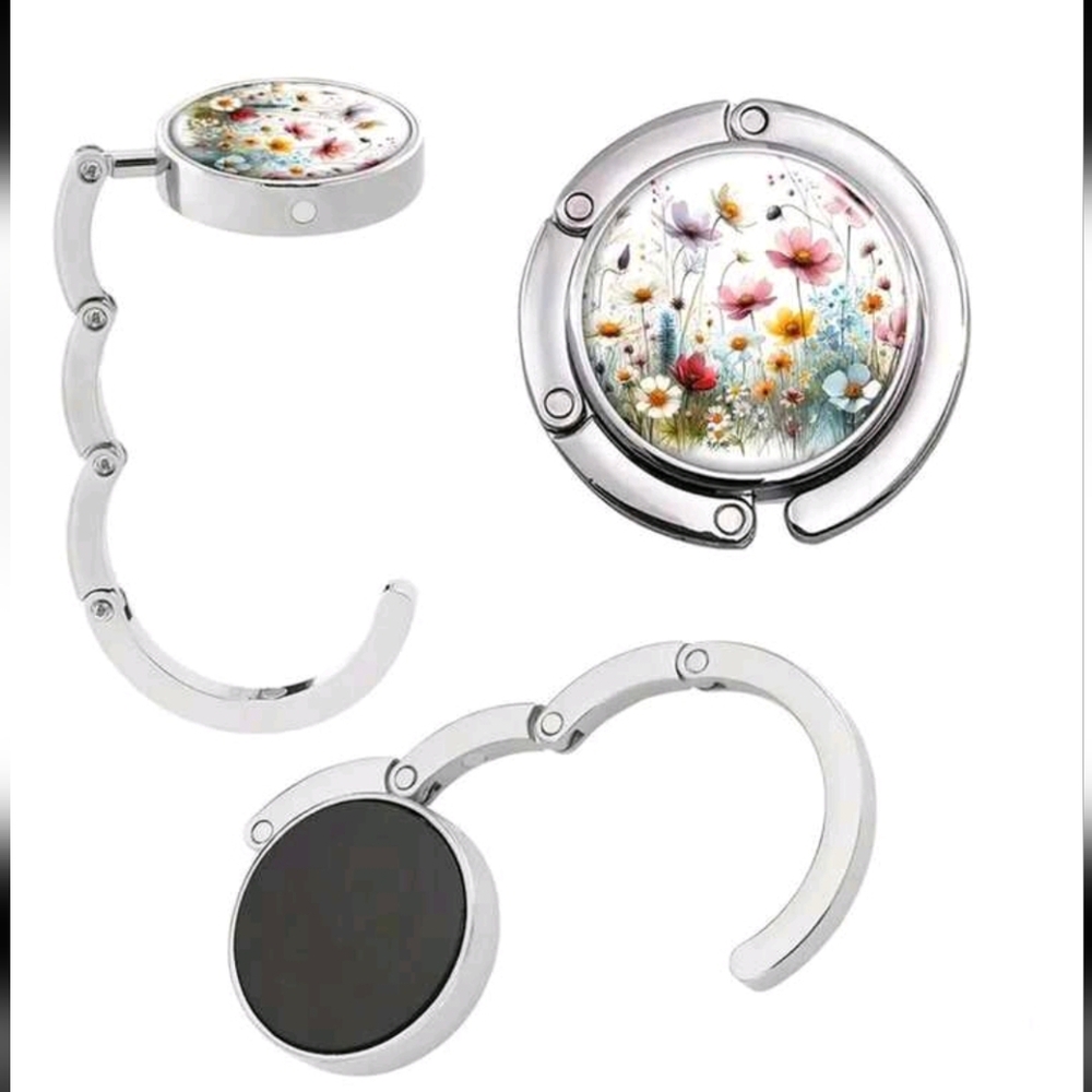Floral Silver Purse Hook With Magnet